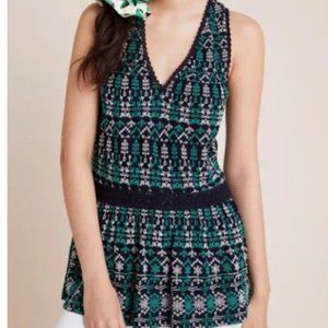 Maeve Anthropologie Cammie Embroidered Peplum V-neck Navy Blue